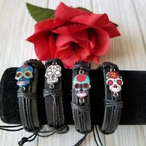 3/$30♥️ Sugar Skull Black Leather Bracelet Unisex